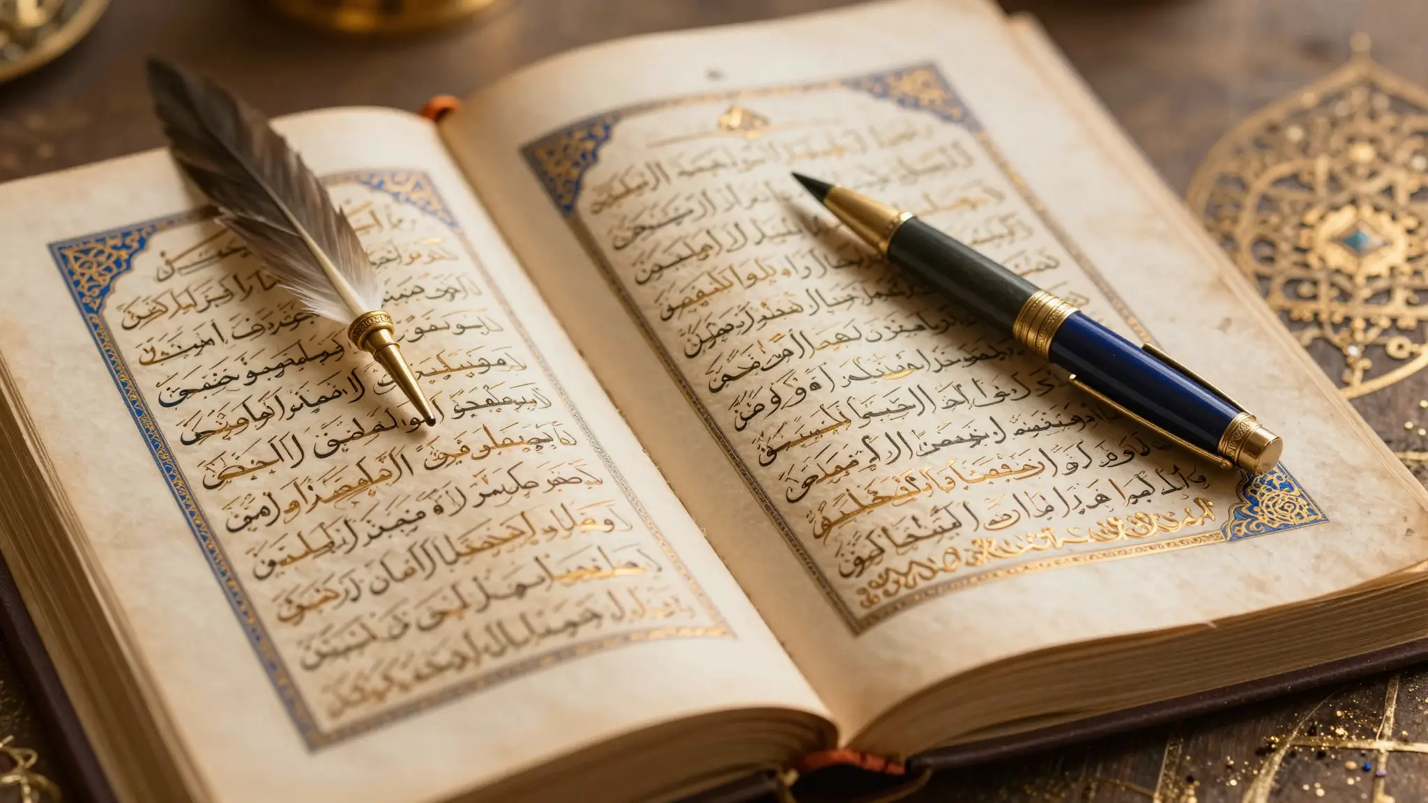کتاب کهن خوشنویسی فارسی و قلم نی، نمادی از تاریخ و ادبیات زبان فارسی